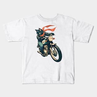 Cool cat riding motorbike Kids T-Shirt